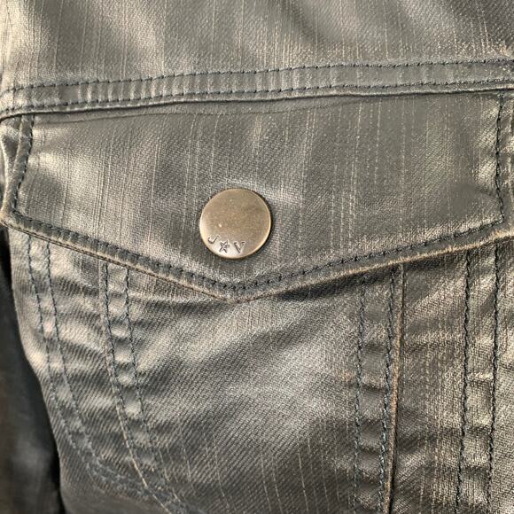 JOHN VARVATOS STAR USA Size L Black Coated Cotton Twill Snaps Jacket - Picture 2 of 9